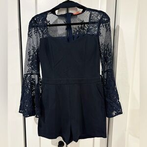Elegant Navy Lace Sleeve Jumpsuit